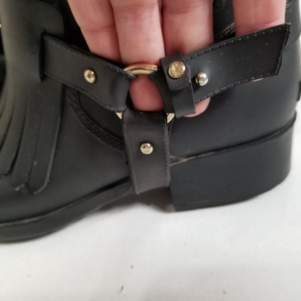 Massimo Dutti Rain Boot Tall Rubber Fringe Black Ring Strap US 6.5 EUR 37 - Picture 11 of 16